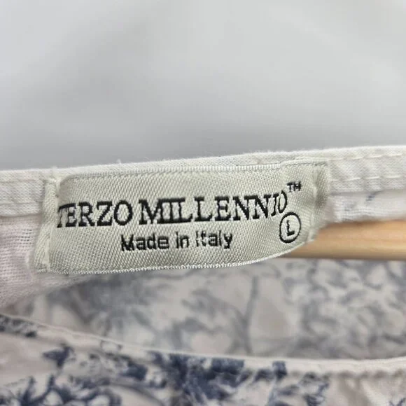 Terzo Millennio Cream Blue Made in Italy 100% Linen  Short Sleeved Top Large - Picture 3 of 14